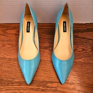 Nine West Shiny Blue Kitten Heels